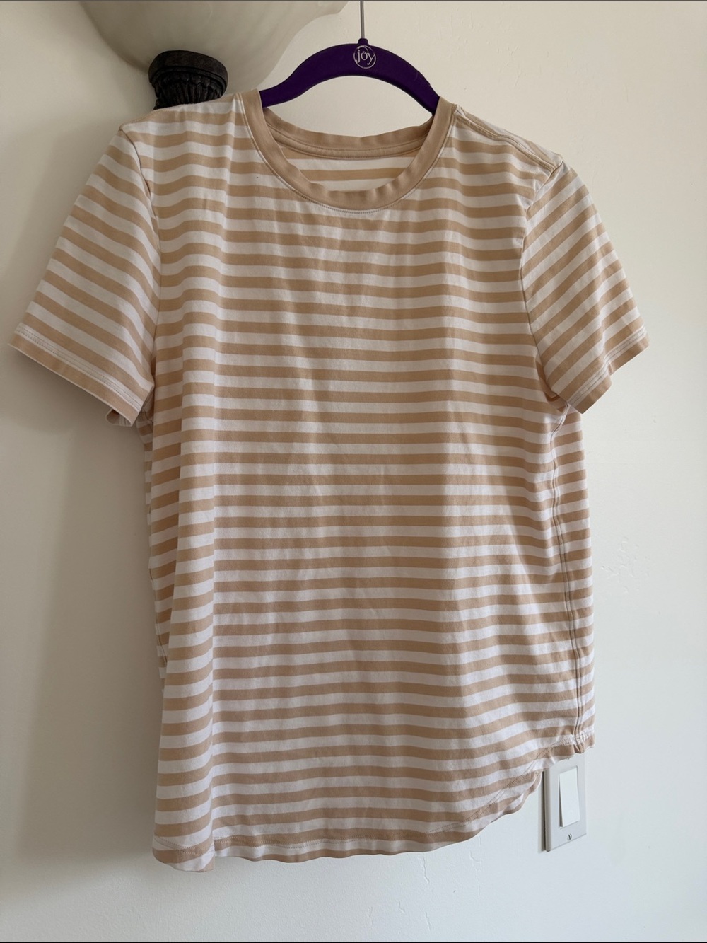 lululemon athletica Beige & White Striped Short Sleeve Tee